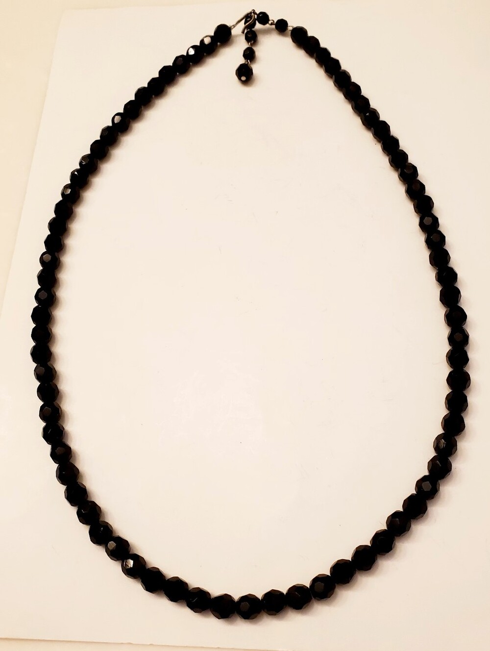 Vintage Black Faceted Bead Necklace 24 Inch, Sparkle